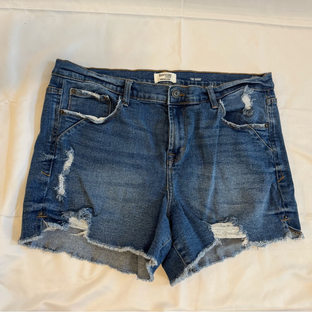 Kensie Dark Blue Distressed Jean Shorts